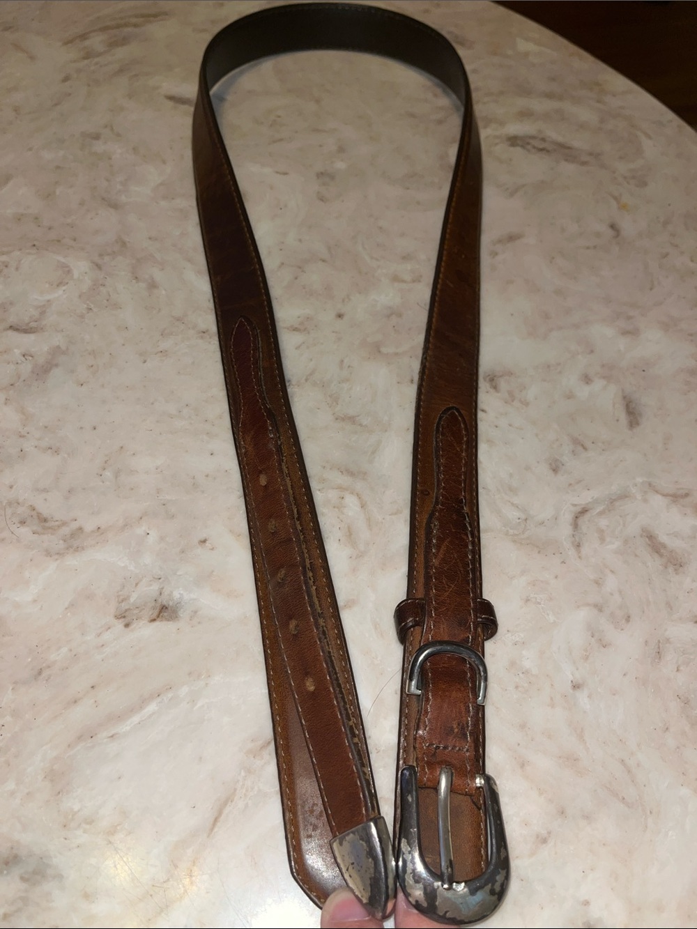Orvis Brown Leather Belt with Silver Buckle